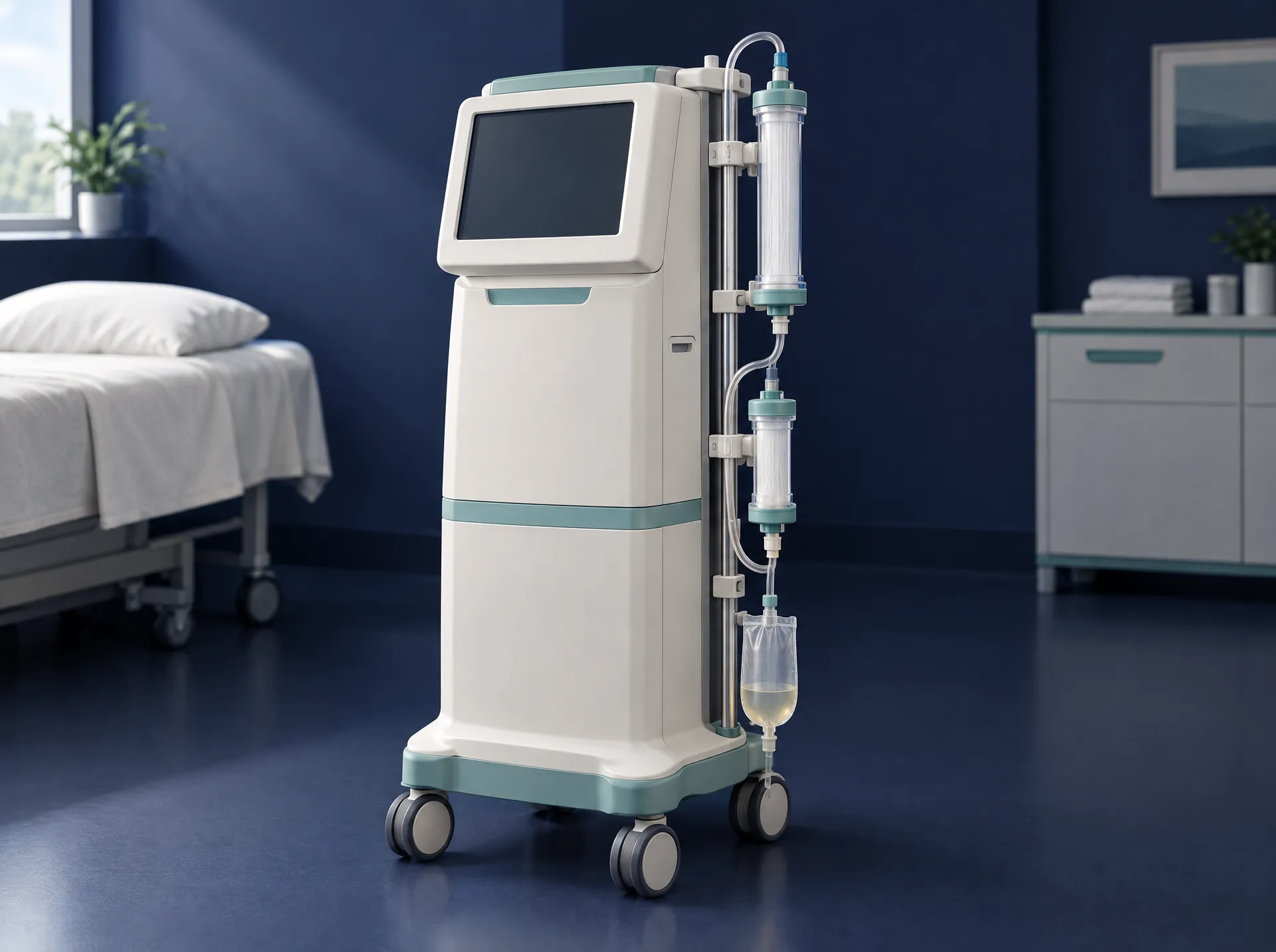 Illustration of a double cascade filtration / double filtration plasmapheresis device