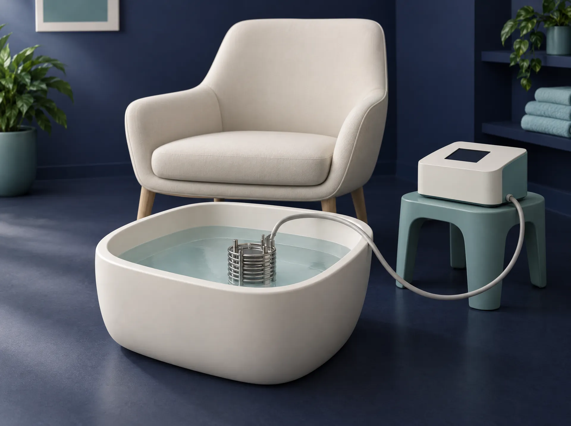 Illustration of an ionic footbath device